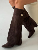 Elegant Black Suede Boots with Golden Details for Women