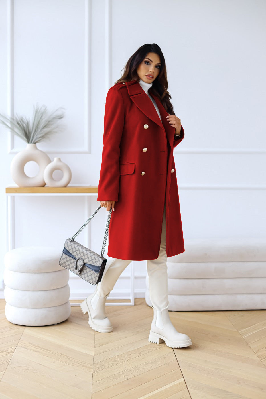 Mid-length buttoned coat for Women