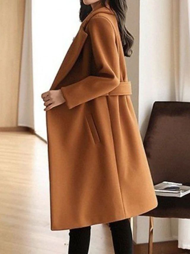 Long Wool Blend Double-Breasted Coat for Women