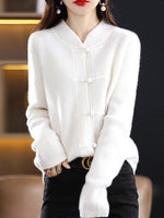 Knitted wool sweater with high collar for women
