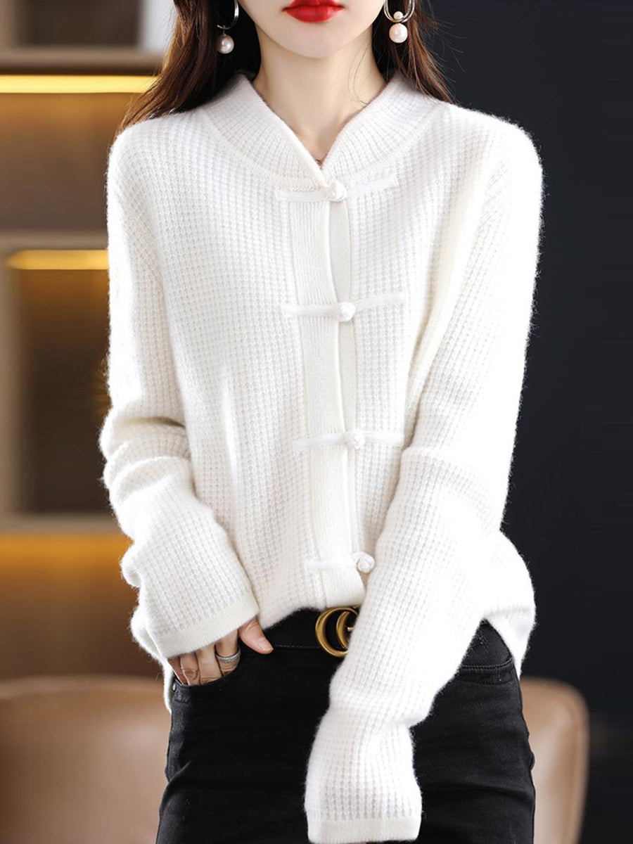 Knitted wool sweater with high collar for women