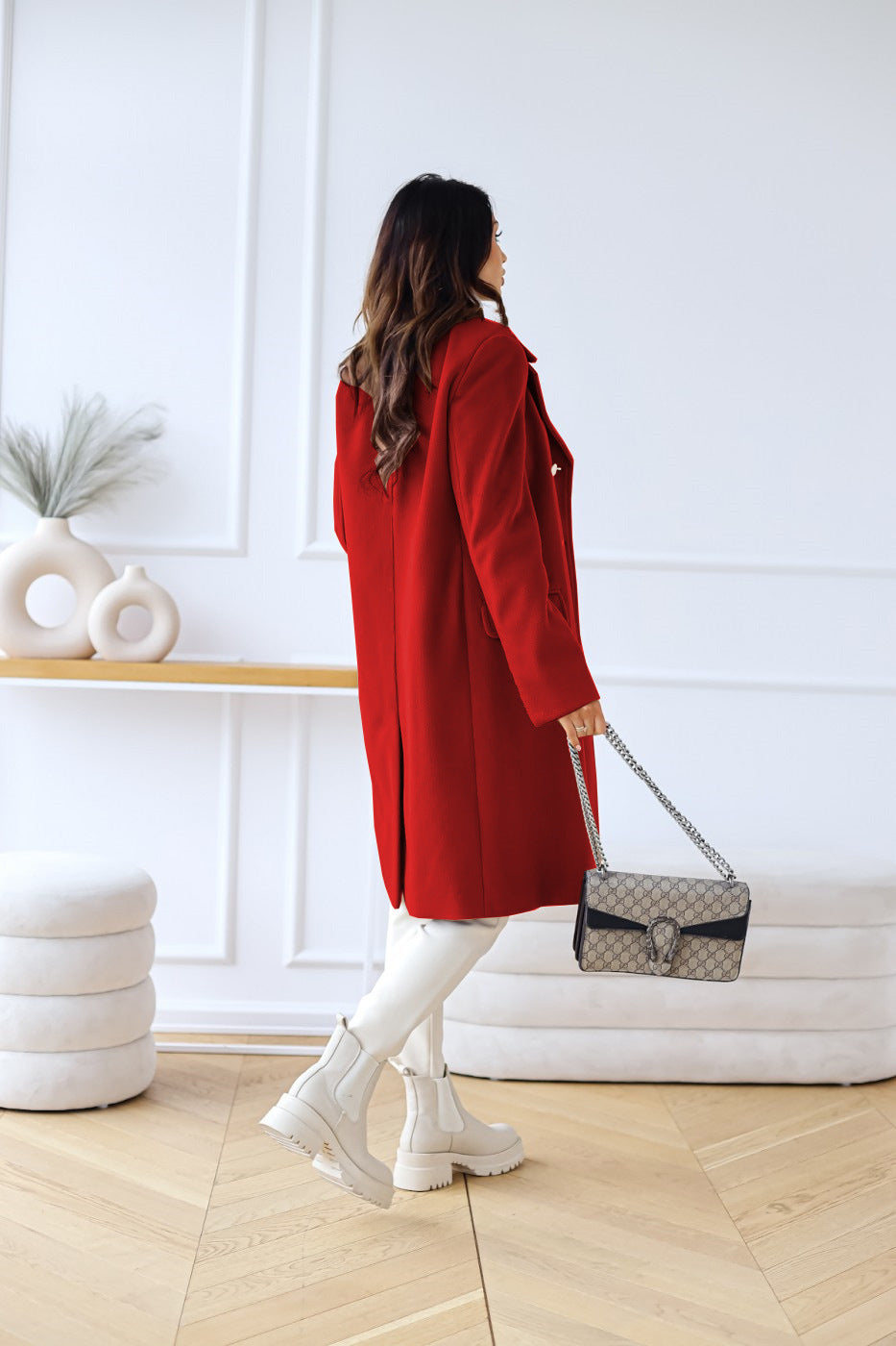 Mid-length buttoned coat for Women