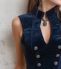 Velvet Gilet with High Collar and Double-Breasted Closure for Women