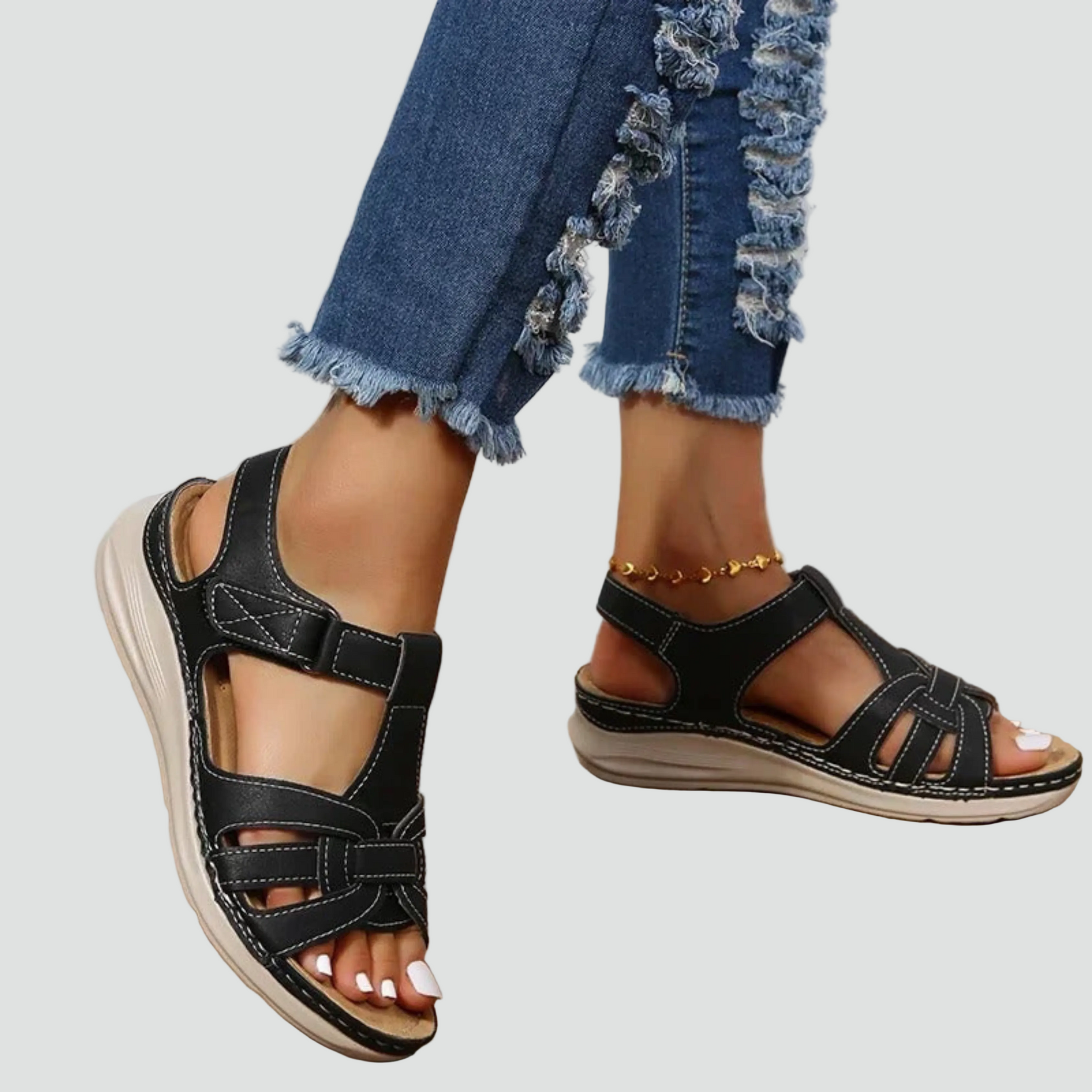 Orthopedic Leather Sandals with Velcro for Women | Perfect for Everyday Wear