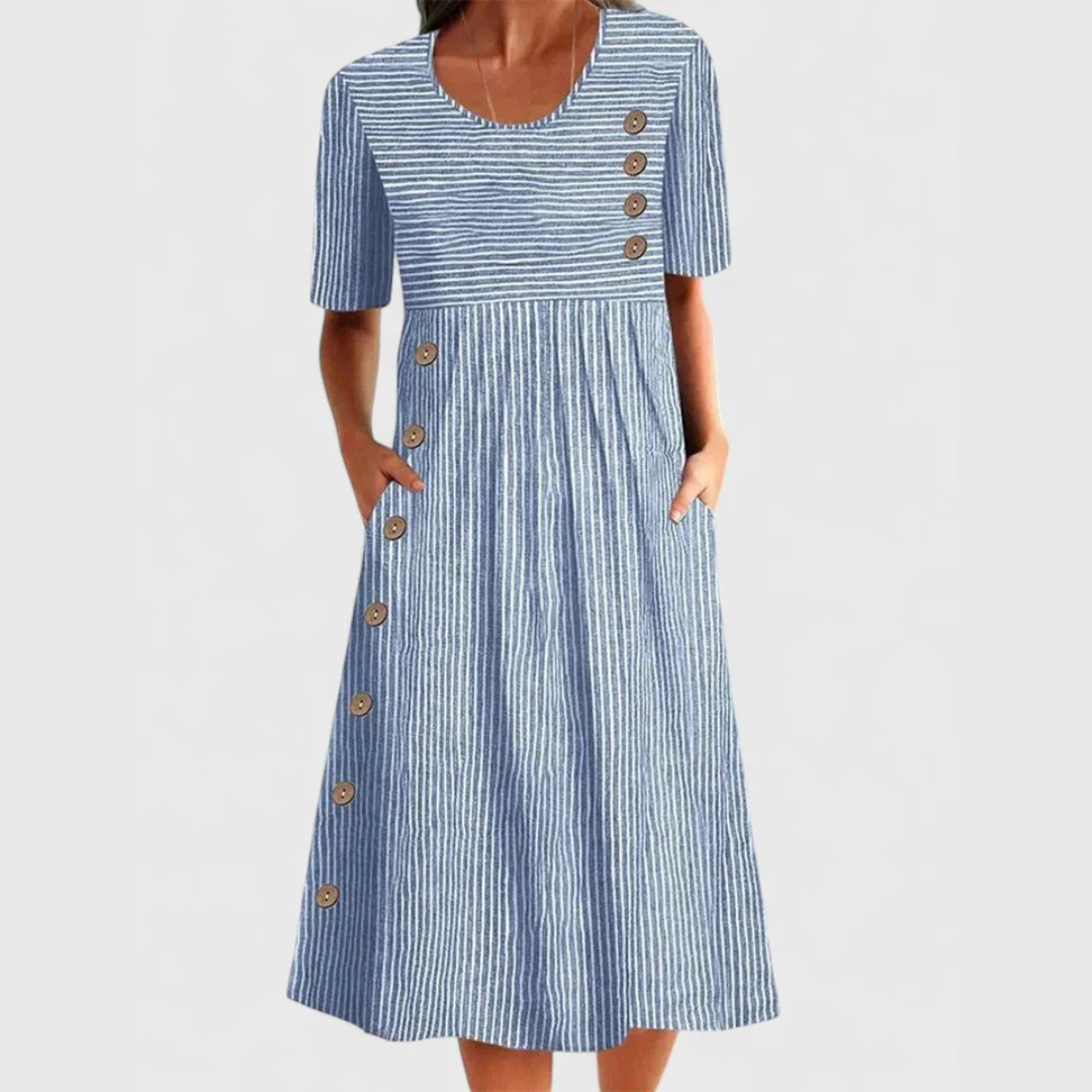 Buttoned long dress with pockets for women