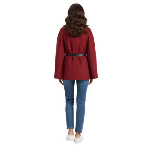 Batwing Sleeve Belted Cape Coat for Women