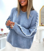 Solid Long Sleeve Sweater with Round Neck and Loose Fit for Women