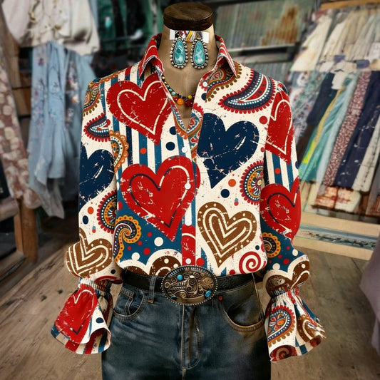 Heart Print Blouse for Women