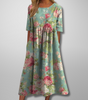 Printed Midi Dress with Round Neck for Women