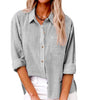 Cotton and Linen Long Sleeve Shirt with Pockets for Women