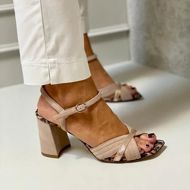Wide Heel Sandals with Crossed Straps for Women