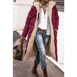 Long Hooded Down Jacket with Sherpa Lining for Women