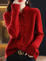 Knitted wool sweater with high collar for women