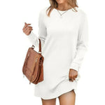 Short Loose Fit Sweater Dress with Long Sleeves and Round Neck for Women