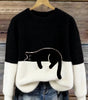 Casual sweater with cat pattern for women