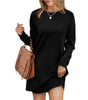 Short Loose Fit Sweater Dress with Long Sleeves and Round Neck for Women