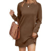 Short Loose Fit Sweater Dress with Long Sleeves and Round Neck for Women