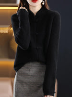 Knitted wool sweater with high collar for women