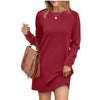 Short Loose Fit Sweater Dress with Long Sleeves and Round Neck for Women