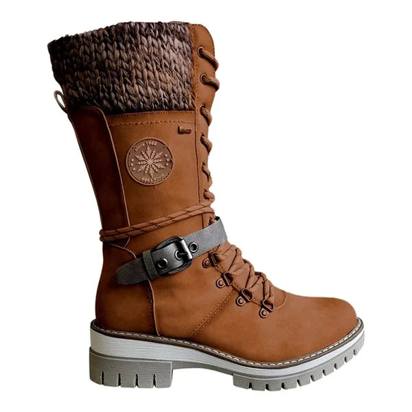 High Lace-Up Faux Leather Boots for Women