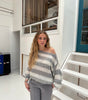 Striped Chunky Knit Long Sleeve Round Neck Sweater for Women