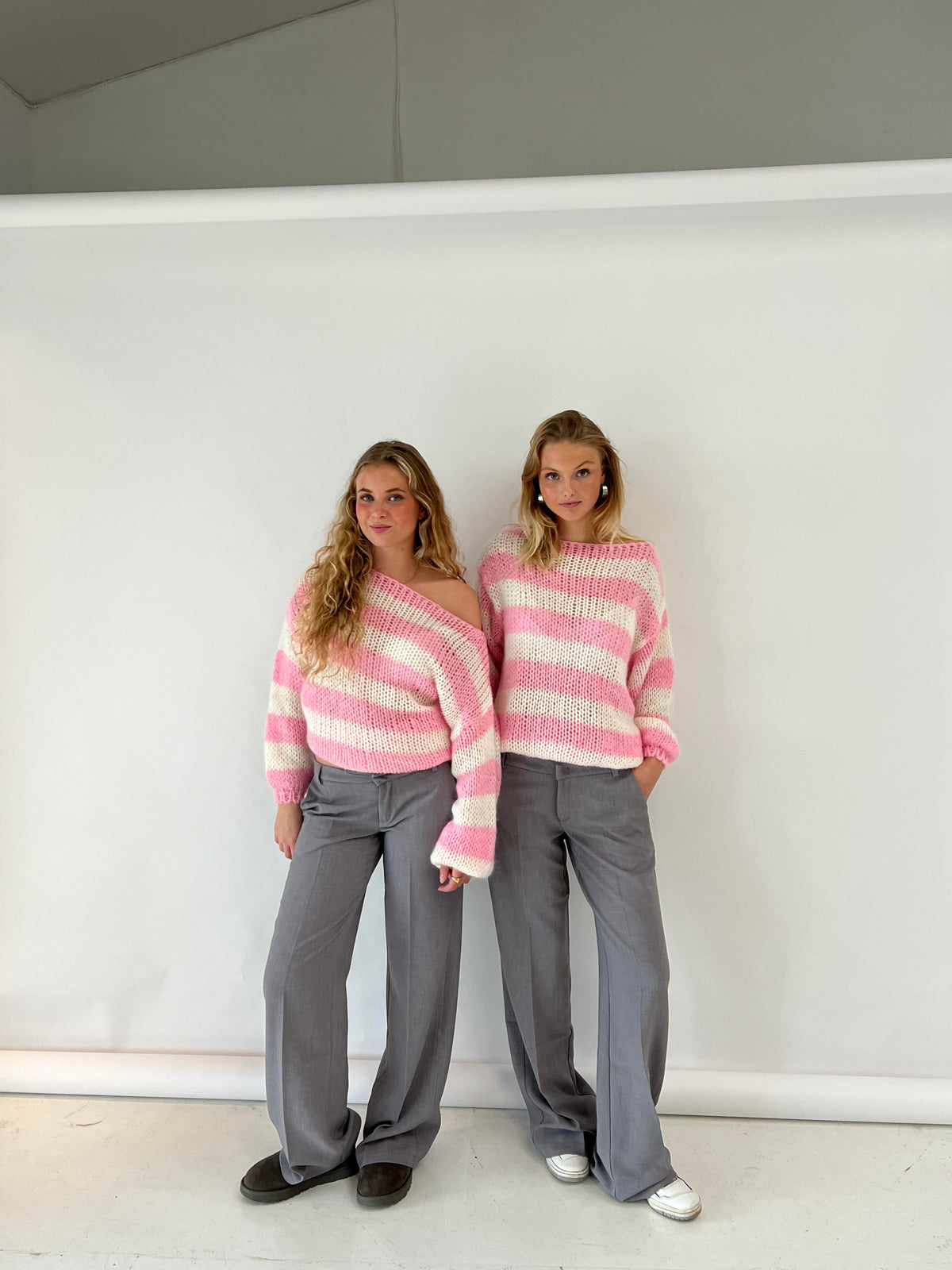 Striped Chunky Knit Long Sleeve Round Neck Sweater for Women