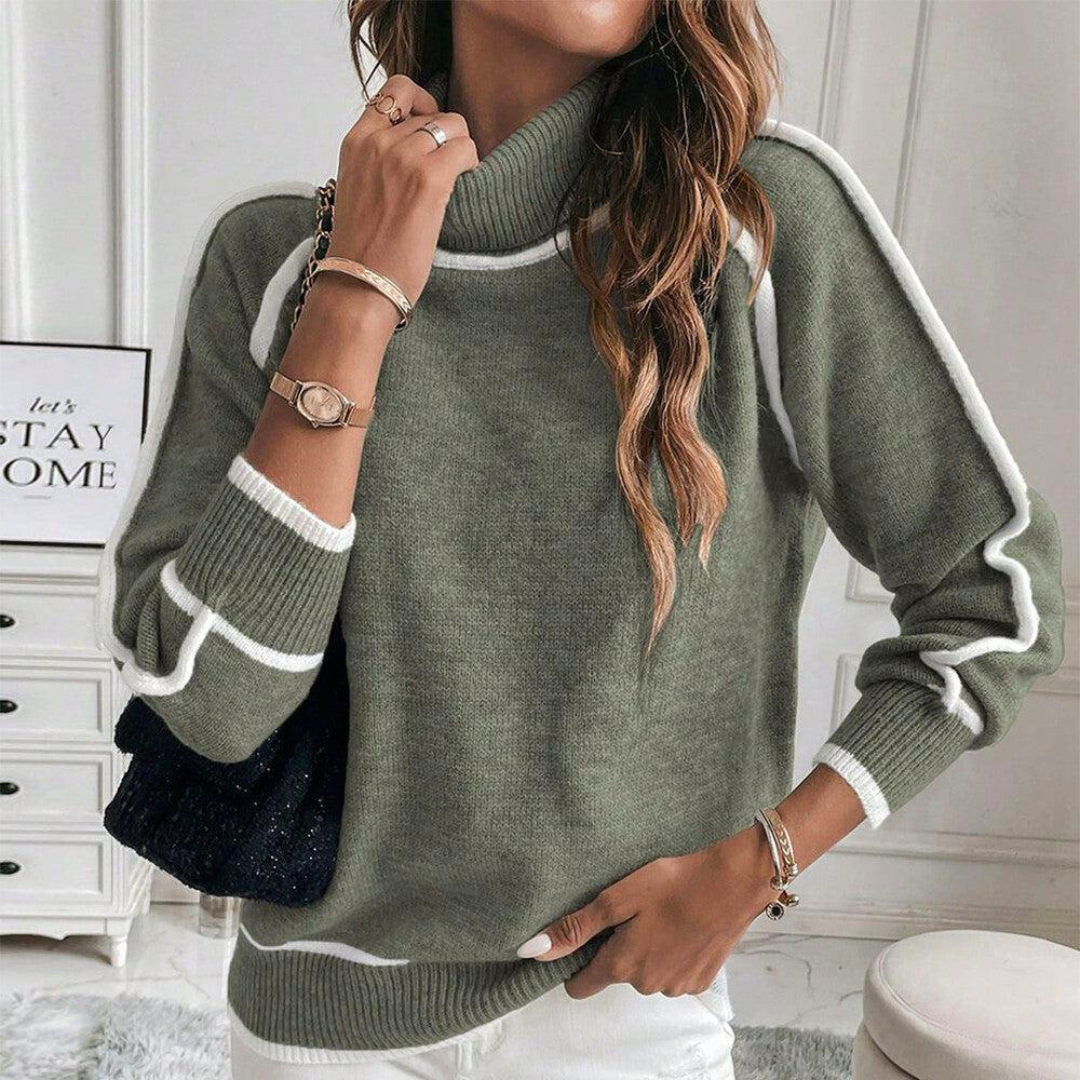 Turtleneck Sweater with Contrasting Details for Women