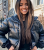 Short Faux Leather Puffer Jacket with Loose Fit and Stand-Up Collar for Women