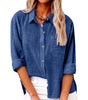 Cotton and Linen Long Sleeve Shirt with Pockets for Women