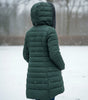 Long Quilted Fitted Down Jacket with Faux Fur Hood