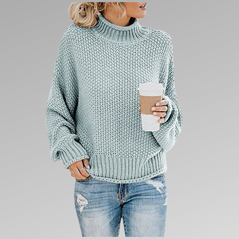 Oversized Knit Sweater with High Neck for Women