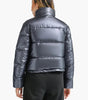 Short Fitted Shiny Puffer Jacket with Stand-Up Collar for Women