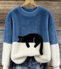 Casual sweater with cat pattern for women