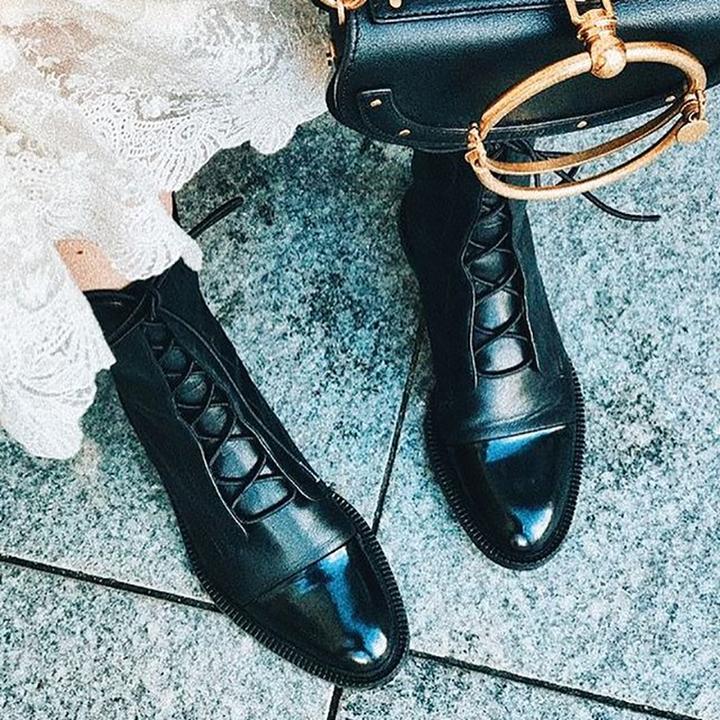 Mid-Calf Lace-Up Boot with Faux Leather Heel for Women