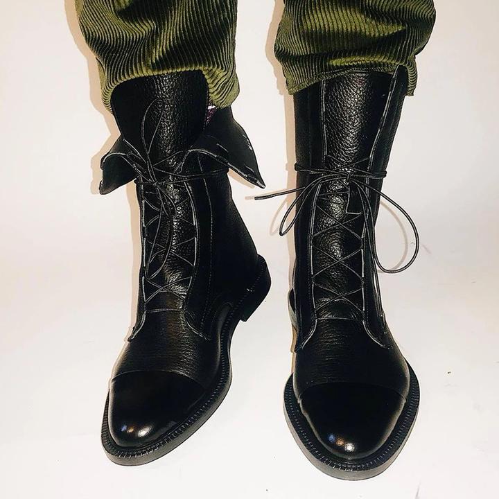 Mid-Calf Lace-Up Boot with Faux Leather Heel for Women