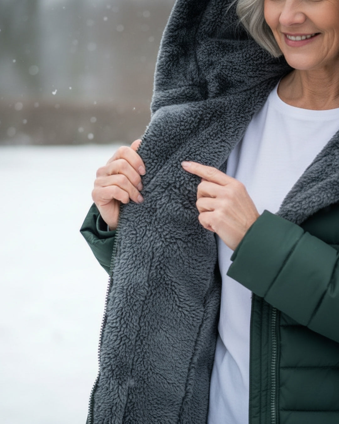 Long Quilted Fitted Down Jacket with Faux Fur Hood