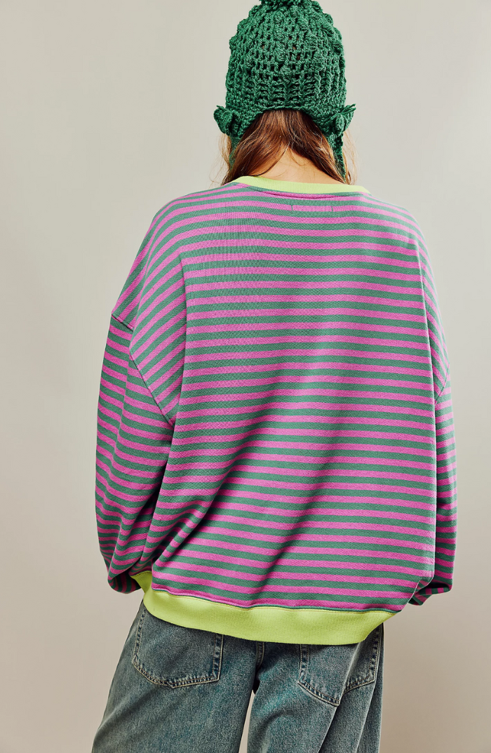 Casual Striped Sweatshirt with Round Neck for Women