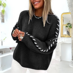 Solid Long Sleeve Sweater with Round Neck and Loose Fit for Women