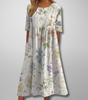 Printed Midi Dress with Round Neck for Women
