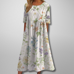 Printed Midi Dress with Round Neck for Women