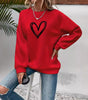 Long-sleeve round neck sweater with heart print for Women