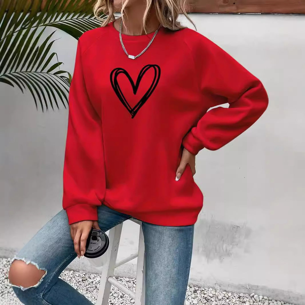 Long-sleeve round neck sweater with heart print for Women