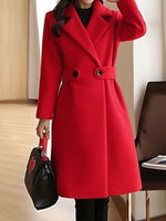 Long Wool Blend Double-Breasted Coat for Women