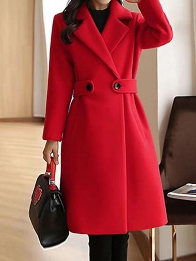 Long Wool Blend Double-Breasted Coat for Women