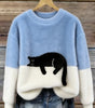 Casual sweater with cat pattern for women