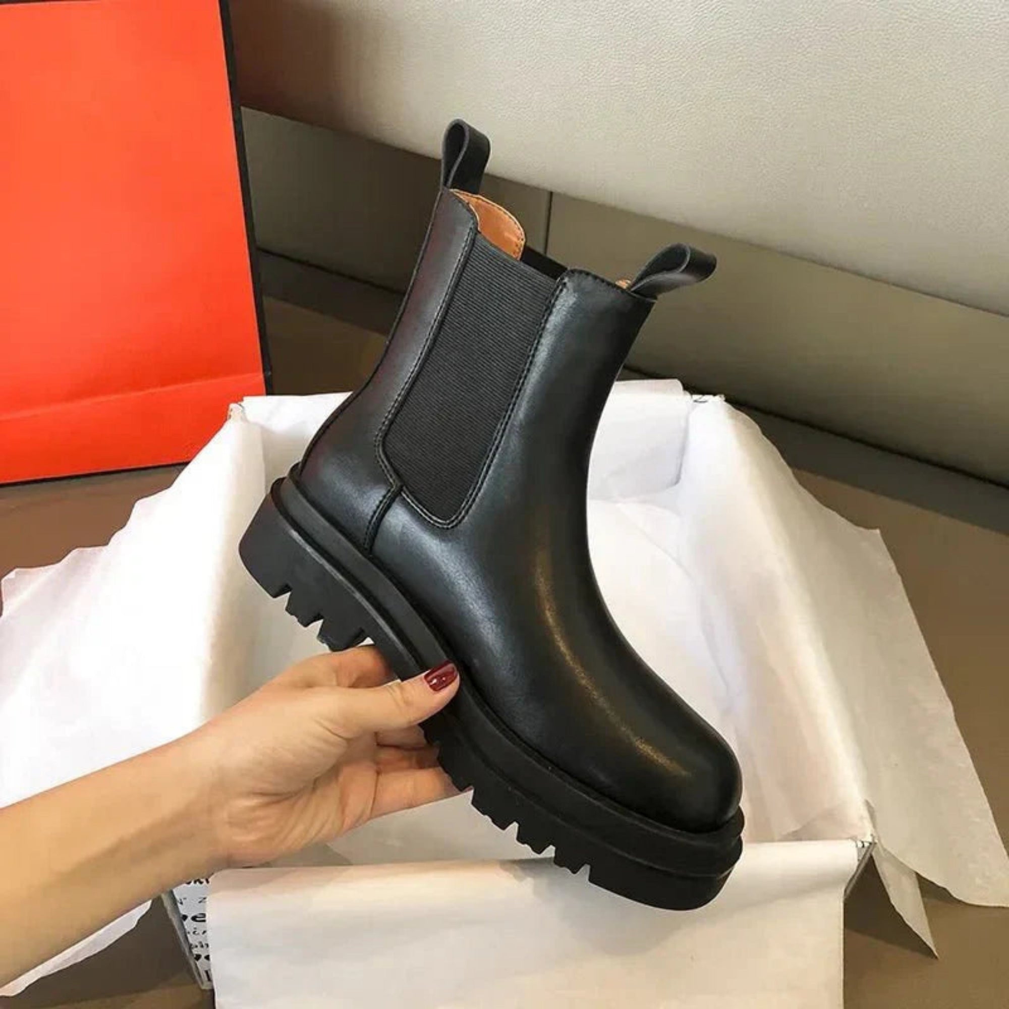 Flat Chelsea Ankle Boots in Faux Leather for Women