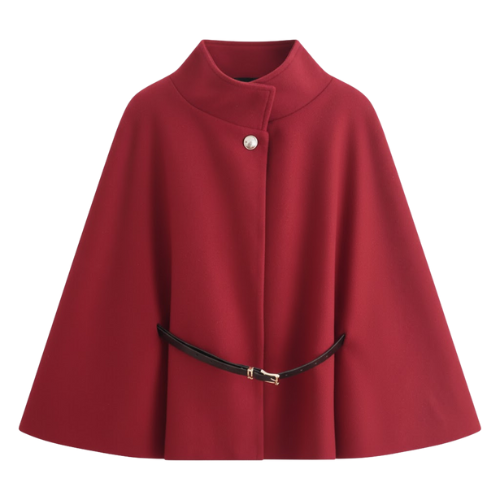 Batwing Sleeve Belted Cape Coat for Women