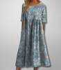 Printed Midi Dress with Round Neck for Women