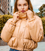 Short Faux Leather Puffer Jacket with Loose Fit and Stand-Up Collar for Women