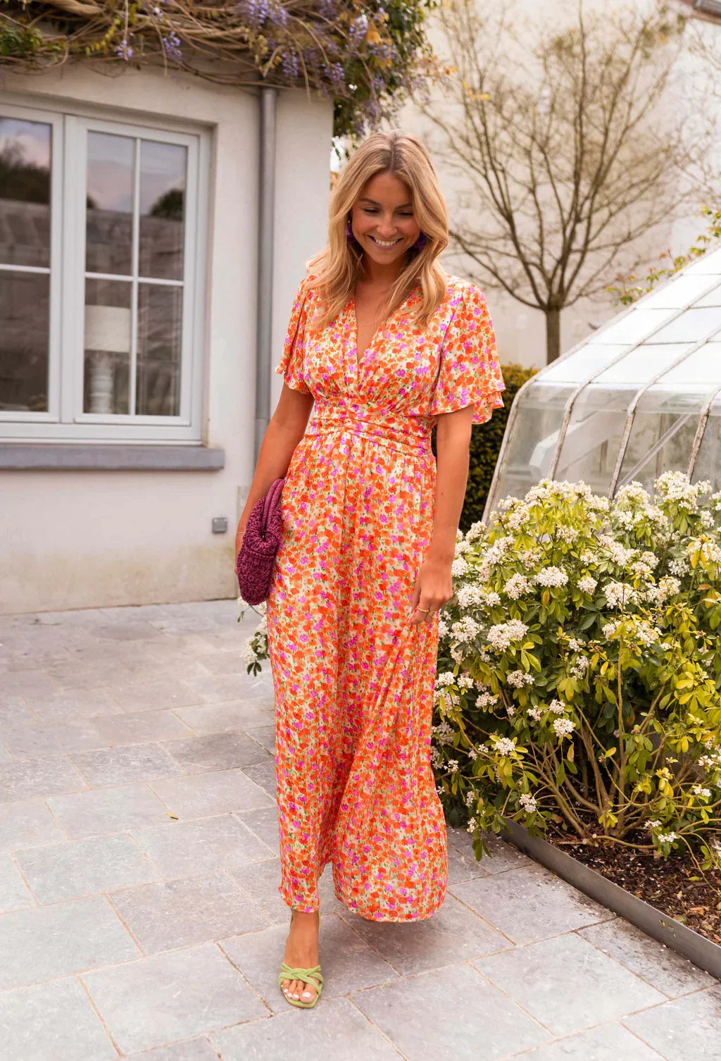 Long Dress with Floral Print and Defined Waist for Women | Ideal for Summer